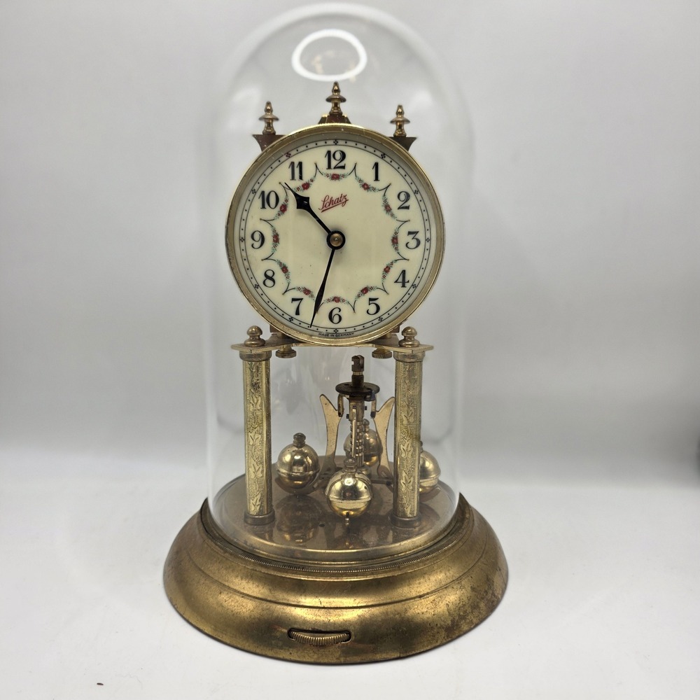 Schatz Anniversary Clock Brass German Mechanical Floral Dial Dome For Parts Only